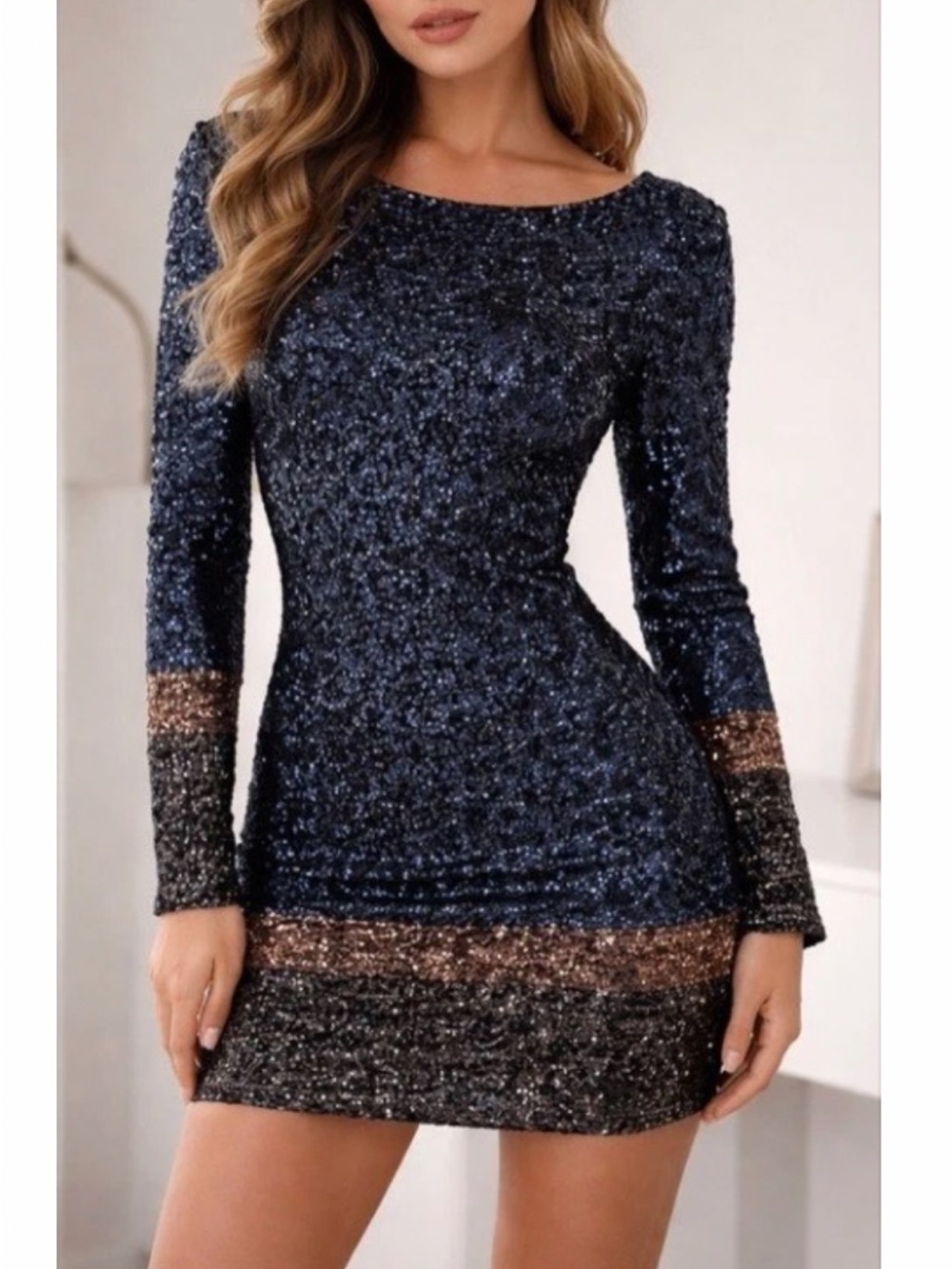 Dress the population sequin navy dress M